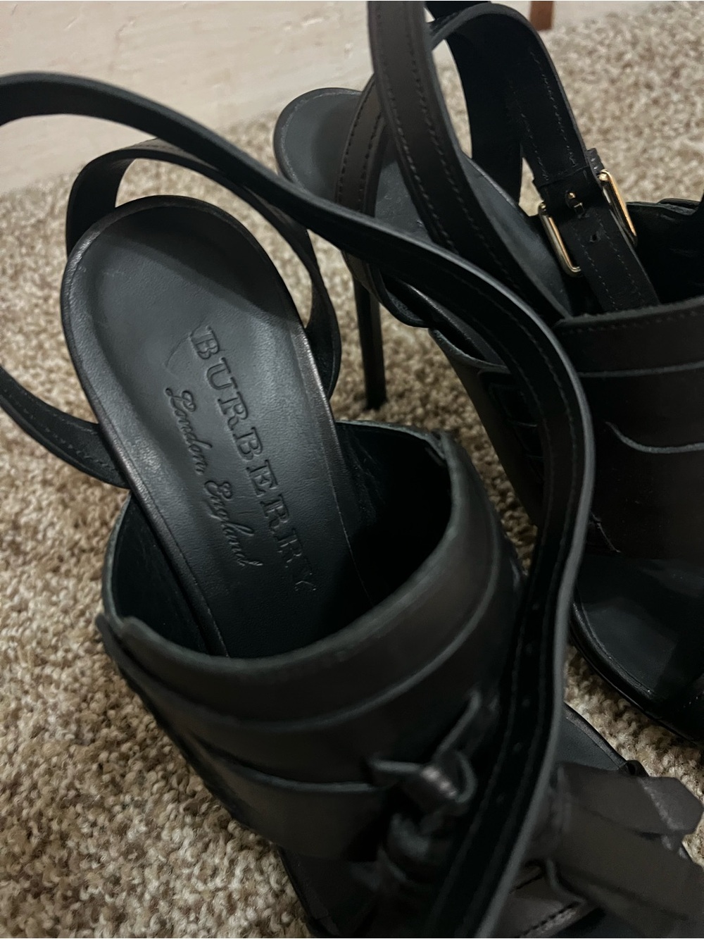 Burberry Black Leather Slingback High Heels with Buckle Detail